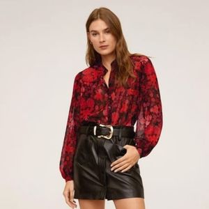 Mango Red Floral Print Blouse S